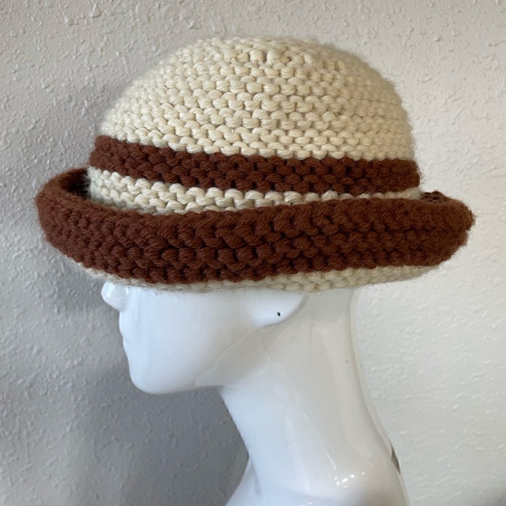 Brown and Cream Knit Hat EUC